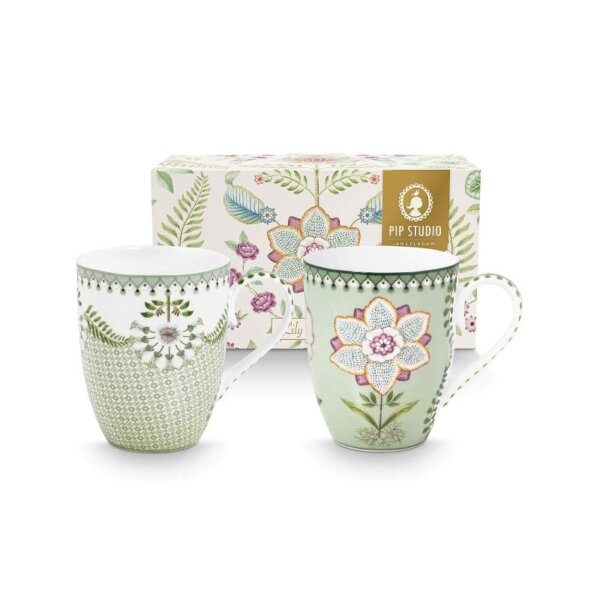 SET/2 MUGS LARGE LILY&LOTUS LIGHT GREEN